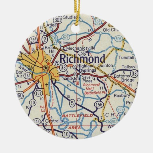 Richmond VA  Map Keramisch Ornament (Voorkant)