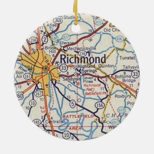 Richmond VA  Map Keramisch Ornament (Achterkant)