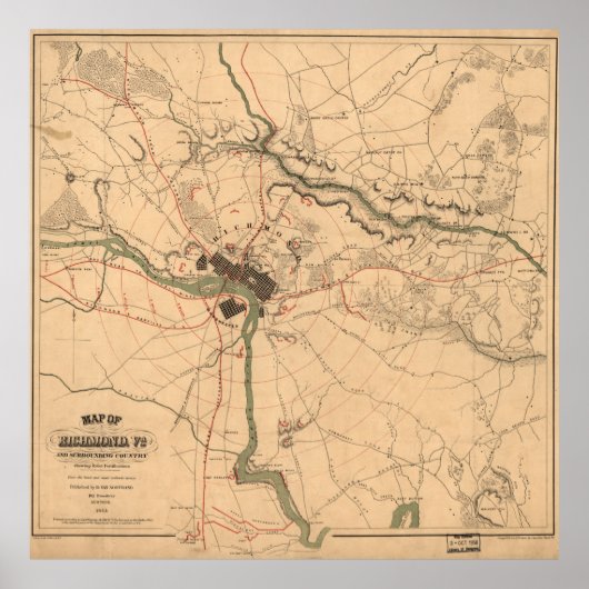  Richmond VA Rebel Defence Map (1864) Poster (Voorkant)