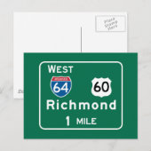 Richmond, VA Road Sign Briefkaart (Voorkant / Achterkant)
