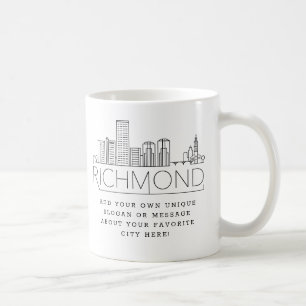 Richmond, VA Stylized Skyline Aangepaste slogan Koffiemok