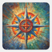 Richting in Chaos (Kompas Roos) Vierkante Sticker (Voorkant)