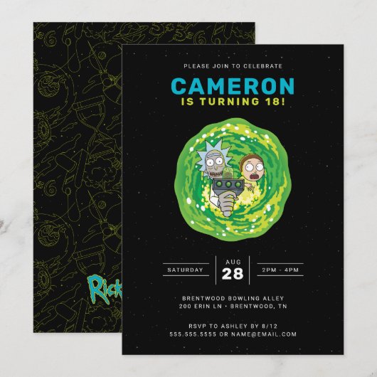 RICK AND MORTY™ Birthday Invitation Kaart (Voorkant / Achterkant)