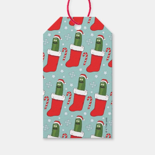 Rick and Morty | Christmas Pickle Rick Pattern Cadeaulabel (Voorkant)