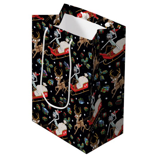 Rick and Morty | Christmas Reindeer Sleigh Pattern Medium Cadeauzakje (Voorkant Gekanteld)