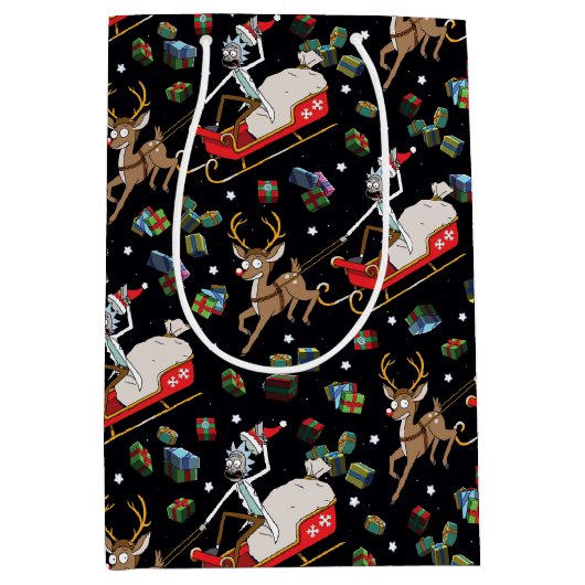 Rick and Morty | Christmas Reindeer Sleigh Pattern Medium Cadeauzakje (Voorkant)