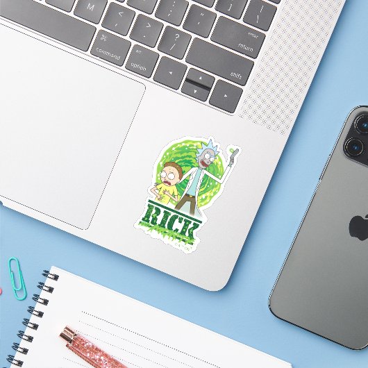 RICK AND MORTY™ | groene splash Sticker (Laptop met iPhone)