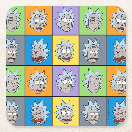RICK EN MORTY™ | Rick's Moods Vierkante Kartonnen Onderzetter (Voorkant)