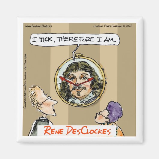Rick Londen Cartoons Descartes Klok Comic Magneet (Voorkant)