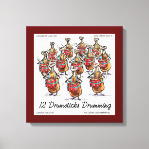 Rick London "12 Drumsticks Drumming" Kerstmis Canvas Afdruk