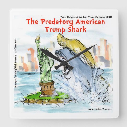 Rick London Funny Trump Shark Square Wall Clock Vierkante Klok (Voorkant)