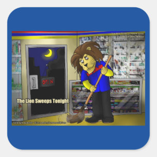 Rick London Grappige "Leeuw Wint Vanavond" Strip Vierkante Sticker