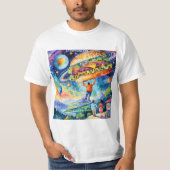 Rick London Vegan ziet meateator in de ruimte grap T-shirt (Voorkant)