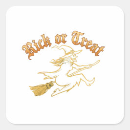 Rick or Treat Sticker: Speelse Halloween Nieuw Mod Vierkante Sticker