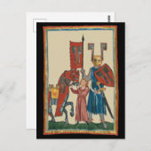 Ridder en schildknaap, 14e-eeuwse middeleeuwse kun briefkaart (Voorkant / Achterkant)