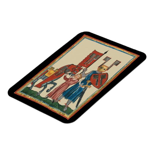 Ridder en schildknaap, 14e-eeuwse middeleeuwse kun magneet (Linkerzijde)