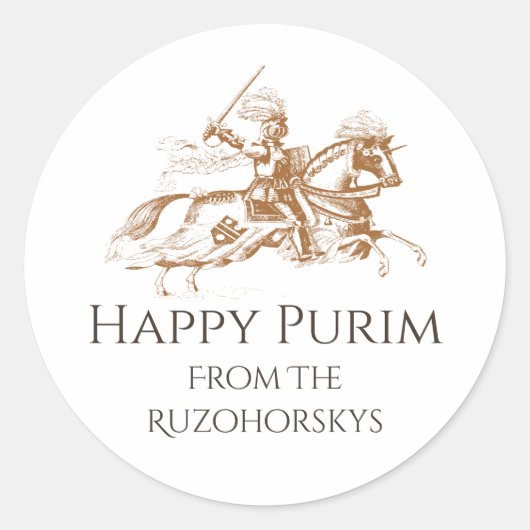 ridder in glanzend harnas Happy Purim Ronde Sticker (Voorkant)