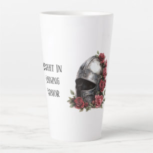 Ridder in glanzende harnas helm rozen latte mok