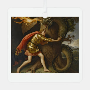 Ridder in Gouden Wapenrusting vs. De Draak Metalen Ornament