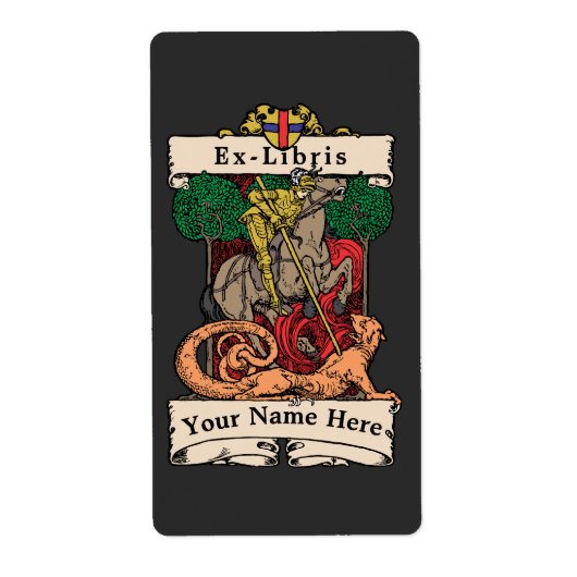 Ridder Slay Dragon Ex-Libris Sjabloon Etiket (Voorkant)