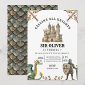 Ridder Verjaardag Uitnodiging, Dragon Uitnodiging (Voorkant / Achterkant)