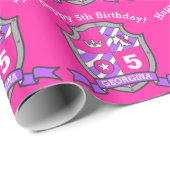 ridders schild meisjes 5e verjaardag roze wrap pap cadeaupapier (Rol Hoek)