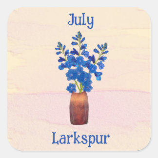 Ridderspoor Dodekaveer Waterverf Juli Verjaardag Vierkante Sticker