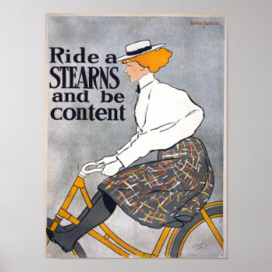 Ride a STEARNS & be content Vintage Bicycle Poster