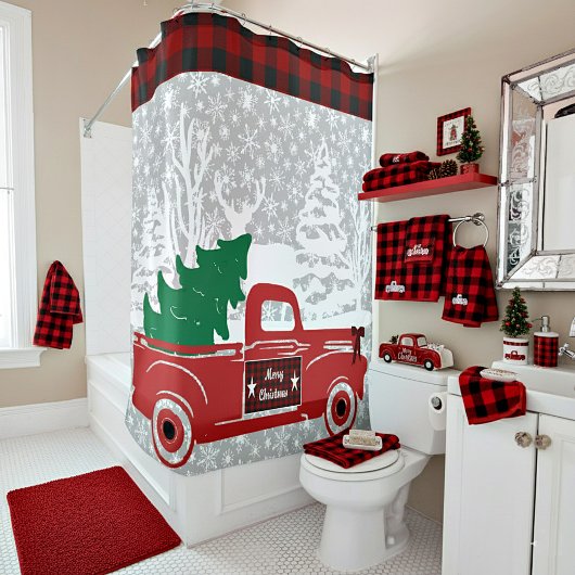 Ride de Noël pickup et arbre Rideau de douche