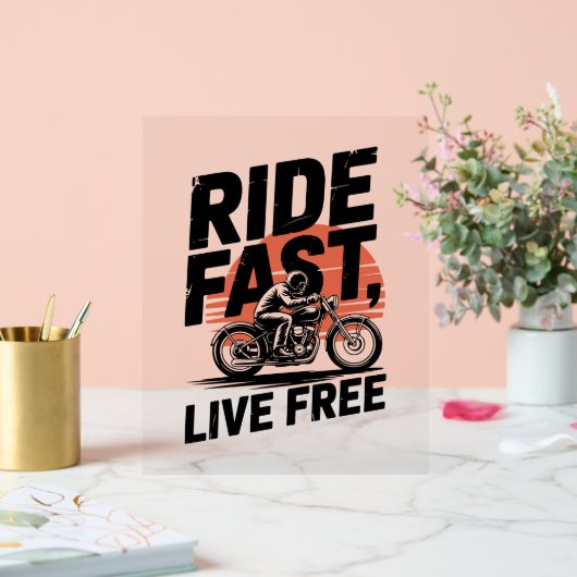 Ride Fast Live Gratis Fietser T-shirt Acryl Bord (Huwelijk)