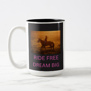Ride Free Dream Big Paardrijder Sunset Mok