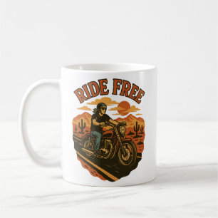 Ride Free Vintage Motorfiets Avontuur Kunst Koffiemok