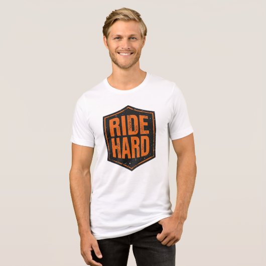 "Ride Hard" Rustic Biker Emblem Tri-Blend Shirt (Voorkant volledig)