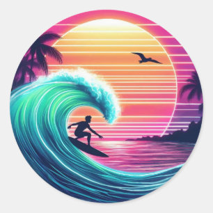 Ride the Wave bij zonsondergang Ronde Sticker
