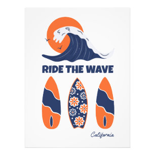 Ride the Wave Surfboards Kordaat Retro Surf Kunst Foto Afdruk