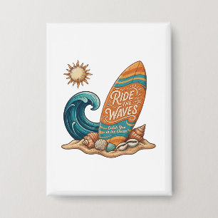 Ride the Waves Surfboard Illustratie - Tropisch B Button