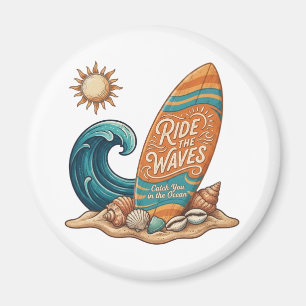 Ride the Waves Surfboard Illustratie - Tropisch B Magneet