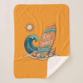 Ride the Waves Surfboard Illustratie - Zonnige Kus Sherpa Deken