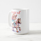 Ride with Joy - Schattigee cowgirl op haar gevlekt Koffiemok (Voorkant links)