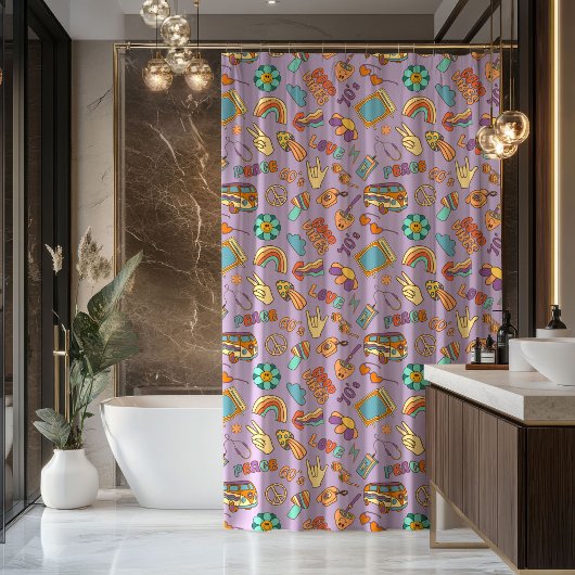 Rideau Boho Groovy Rétro Pastel Bain Vibes