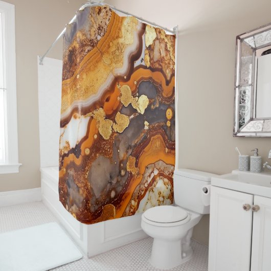 Rideau de douche à agate de veine or (En situation)