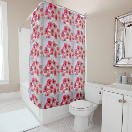 Rideau de douche à aquarelle florale de fleur de p (En situation)