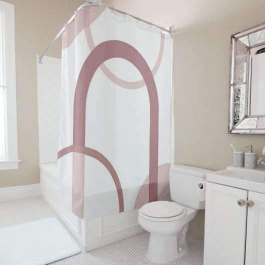 Rideau de douche à arche abstraite rose poussiéreu (En situation)