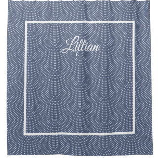 Rideau de douche à arches bleues avec monogramme