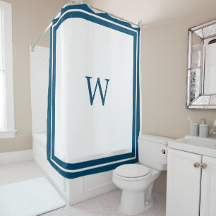 Rideau de douche à bordure bleue