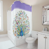 rideau de douche à carreaux fleuris aquarelle (En situation)