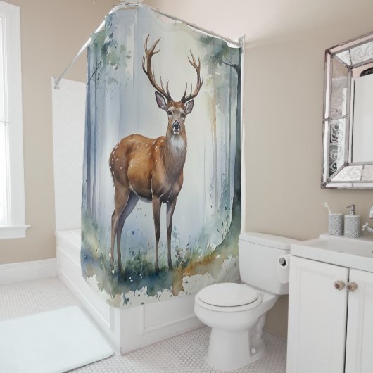 Rideau de douche à cerfs de forêt (En situation)