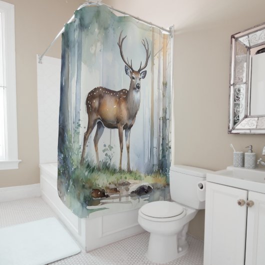 Rideau de douche à cerfs de forêt (En situation)