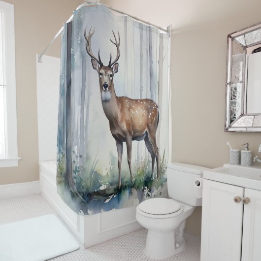Rideau de douche à cerfs de forêt (En situation)