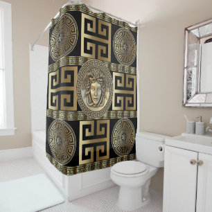 Rideau de douche à clé grecque Méduse dorée